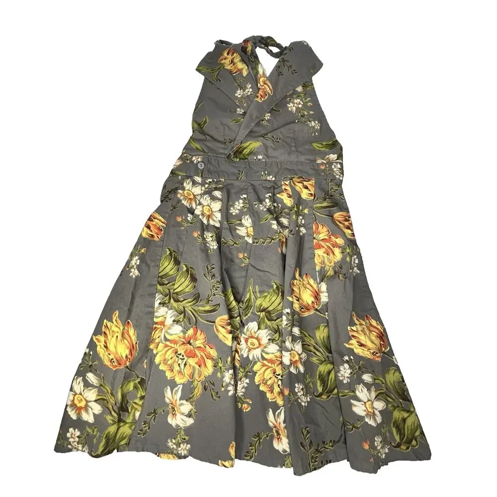 April Cornell Floral Apron Antique Collar Ruffle Retro 50s Cottage